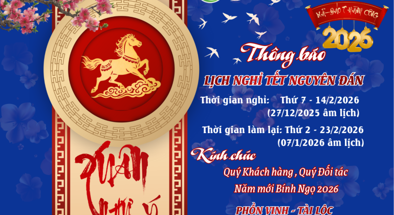 THÔNG BÁO LỊCH NGHỈ TẾT NGUYÊN ĐÁN BÍNH NGỌ 2026